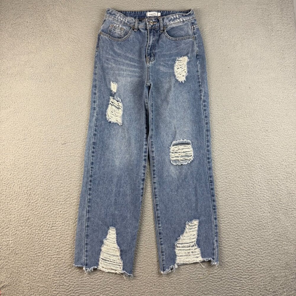 Womens High Rise Jeans Size 7 90s Dad Slouchy Relaxed Fit Distress Raw Hem Denim